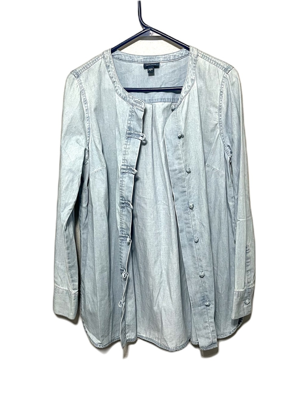 J Jill Chambray Knotted Button Front Shirt Blue Long Sleeve Casual Womens Small